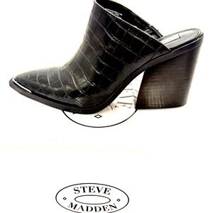 Steve Madden AIANNA Black Croc-Embossed Women's Mules